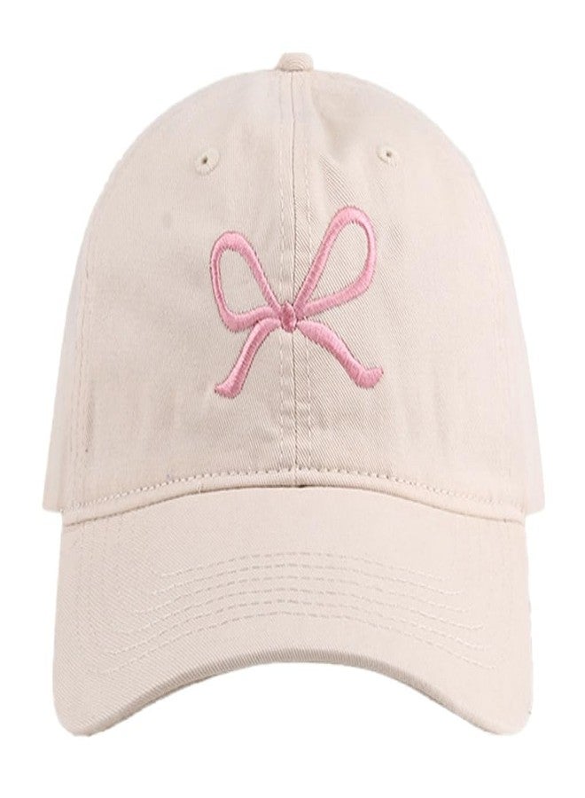 URAWOW Bow Tie Baseball Cap for Women Soft Top Trendy 6-Panel Baseball Hats Sports Hat Sun Hat for Outdoor Beige Pink - Image 1